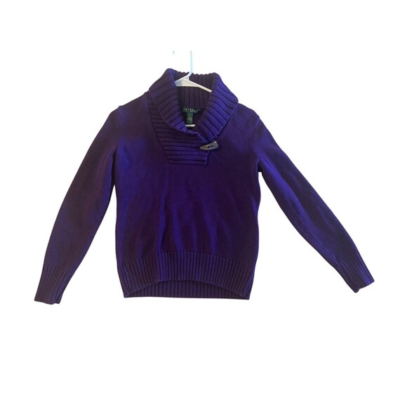 Lauren Ralph Lauren Green Label Purple Sweater With Toggle Sz Small 100% Cotton - Picture 1 of 7
